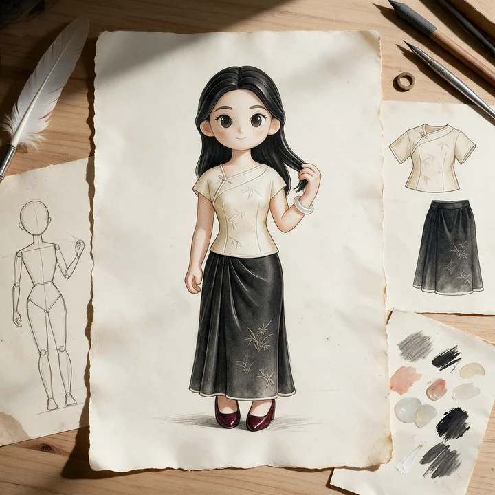 Chibi interpretation of the reference portrait