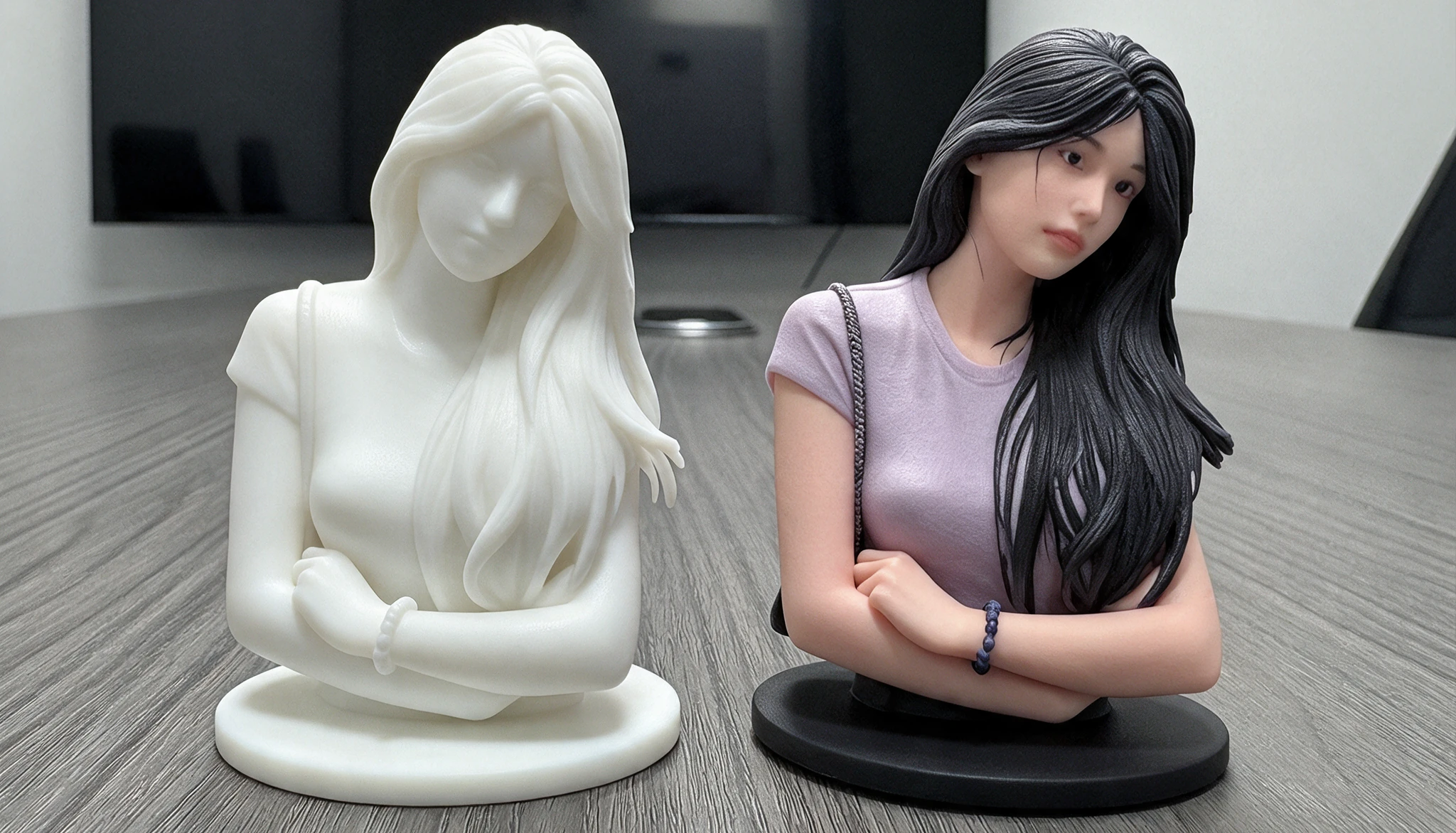 White and full-colour female figures shown side by side